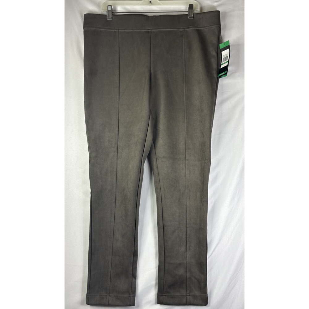 Andrew Marc Womens Faux-Suede Pull-On Pants‎ Front Seam Taupe XL Stretch NWT
